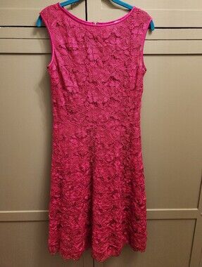 Rickie Freeman For Teri Jon Sleeveless Fuchsia Pink Lace A-Line Dress